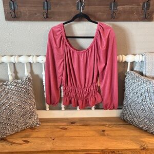 Women's Pink Long-Sleeve Smocked Waist Top